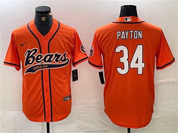 Men%27s Chicago Bears #34 Walter Payton Orange With Patch Cool Base Stitched Baseball Jersey->dallas cowboys->NFL Jersey